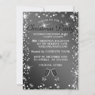 Weihnachtlicher glitzernder silberner Glas Champag Einladung