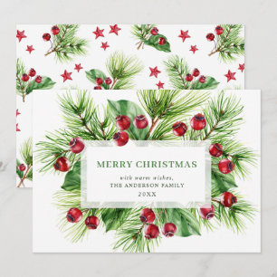 Weihnachtlicher Gruß mit Stechpalmenbeeren Feiertagskarte