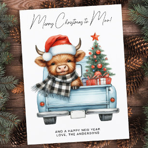Weihnachtlicher Highland-Kuh-Lieferwagen Merry Chr Feiertagspostkarte