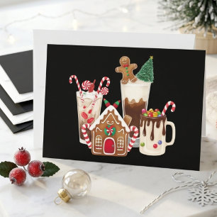 Weihnachtlicher Ingwerbrot-Kaffee und heißer Kakao Feiertagskarte