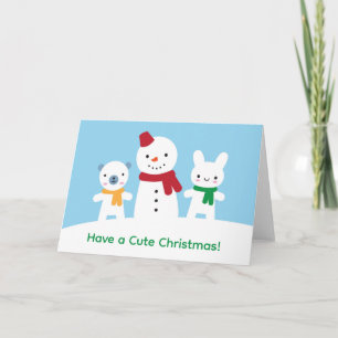 Weihnachtlicher Kawaii-Schneetag mit Hase und Bär Karte