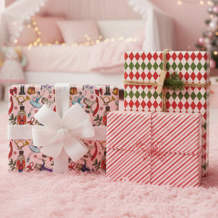 Weihnachtlicher Mädchenhafter Roter und Rosa Weihn Geschenkpapier Set