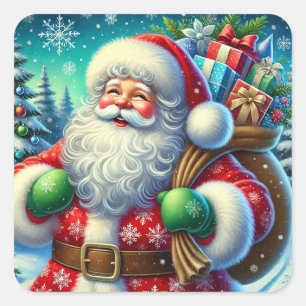 Weihnachtlicher Nikolaus mit Geschenksack Quadratischer Aufkleber