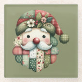 Weihnachtlicher Patchwork-Weihnachtsmann im Volksk Glasuntersetzer (Vorderseite)