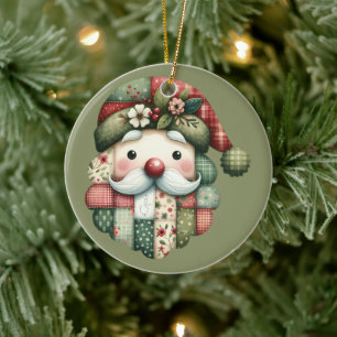 Weihnachtlicher Patchwork-Weihnachtsmann im Volksk Keramik Ornament