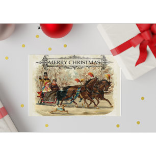 Weihnachtlicher Pferdeschlittenritt im Vintage-Sti Feiertagspostkarte