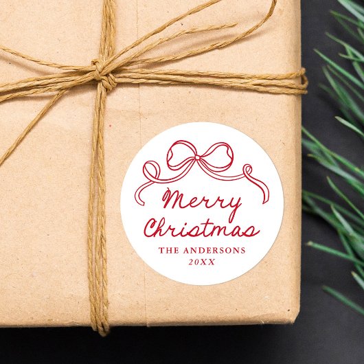 Weihnachtlicher Roter Handgezeichneter Bogen Frohe Runder Aufkleber