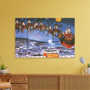 Weihnachtlicher Santa Claus beim Fliegen seines Sc Leinwanddruck