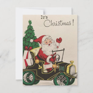 Weihnachtlicher Santa Claus fährt Auto Feiertagskarte