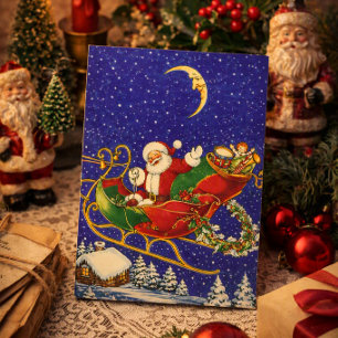 Weihnachtlicher Santa Claus im Schlitten Feiertagskarte