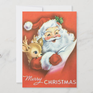 Weihnachtlicher Santa Claus mit Baby-Rentier Feiertagskarte