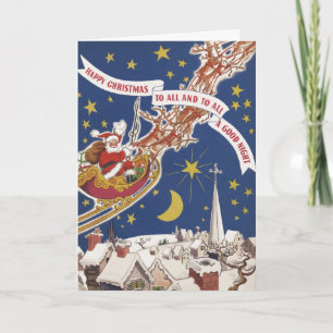 Weihnachtlicher Santa Claus mit fliegenden Rentier Feiertagskarte