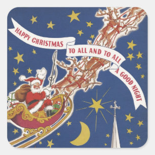 Weihnachtlicher Santa Claus mit fliegenden Rentier Quadratischer Aufkleber