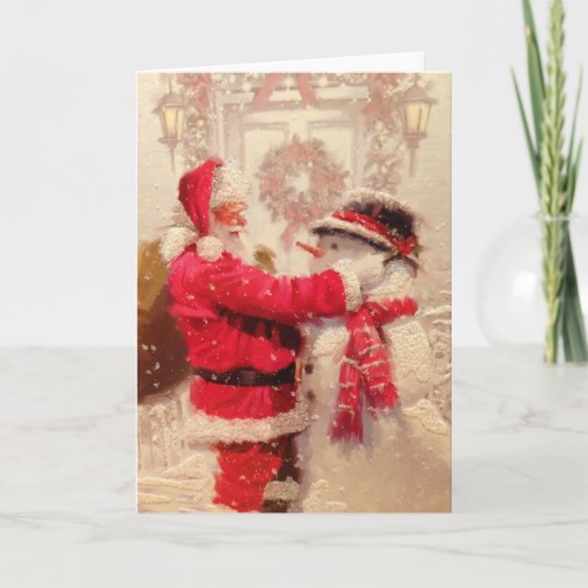 Weihnachtlicher Santa Claus Schneemann Karte (Vorderseite)