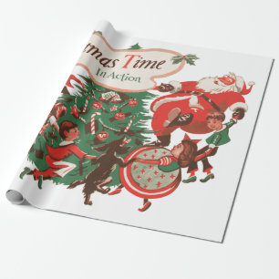 Weihnachtlicher Santa Claus und tanzende Kinder Geschenkpapier
