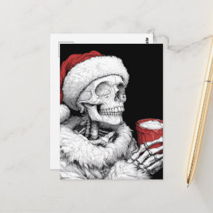 Weihnachtlicher Santa-Skelett-Heißer Kakao Weihnac Postkarte