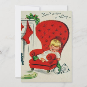 Weihnachtlicher schlafender Junge im Vintage-Stil Feiertagskarte