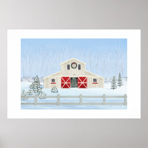 Weihnachtlicher Schneebauernhof großes Druckbild Poster