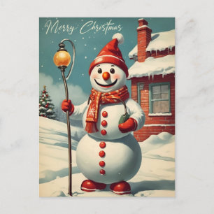 Weihnachtlicher Schneemann im Winterurlaub  Postkarte