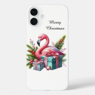 Weihnachtlicher Strand mit anpassbarem rosa Flamin iPhone 16 Plus Hülle