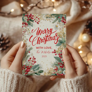 Weihnachtlicher Tannenbaum mit Frost und Gold Feiertagskarte