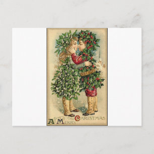 Weihnachtlicher viktorianischer Kuss Retro Vintage Feiertagspostkarte
