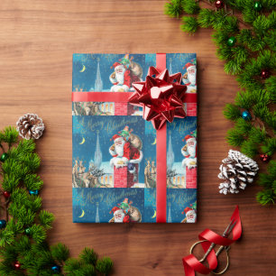 Weihnachtlicher viktorianischer Weihnachtsmann auf Geschenkpapier