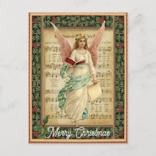 Weihnachtlicher Vintage-Engel-Musik Postkarte