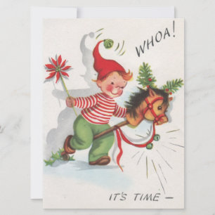 Weihnachtlicher Vintage-Junge aufgeregt Feiertagskarte