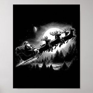 Weihnachtlicher Vintage-Santa-Schlitten fliegt übe Poster