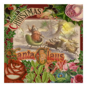 Weihnachtlicher Weihnachtsmann fliegt mit Schlitte Poster