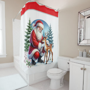 Weihnachtlicher Weihnachtsmann Hirsch Duschvorhang