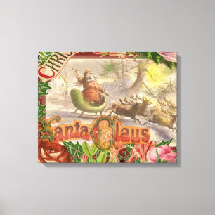 Weihnachtlicher Weihnachtsmann mit fliegendem Schl Leinwanddruck