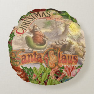 Weihnachtlicher Weihnachtsmann mit fliegendem Schl Rundes Kissen