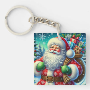 Weihnachtlicher Weihnachtsmann mit Geschenksack Schlüsselanhänger
