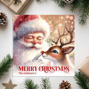 Weihnachtlicher Weihnachtsmann Rudolph Personalisi Puzzle