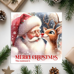Weihnachtlicher Weihnachtsmann Rudolph Personalisi Puzzle