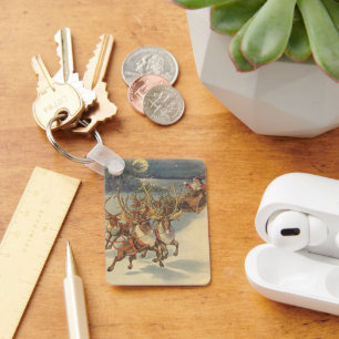 Weihnachtlicher Weihnachtsmann-Schlitten mit Renti Schlüsselanhänger