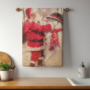 Weihnachtlicher Weihnachtsmann Schneemann Christma Geschirrtuch