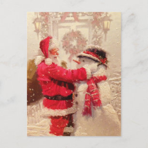 Weihnachtlicher Weihnachtsmann Schneemann personal Postkarte