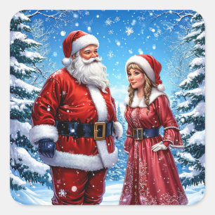 Weihnachtlicher Weihnachtsmann und Frau Claus Quadratischer Aufkleber