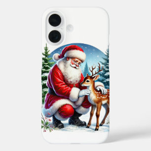 Weihnachtlicher Weihnachtsmann und Hirsch iPhone 16 Hülle