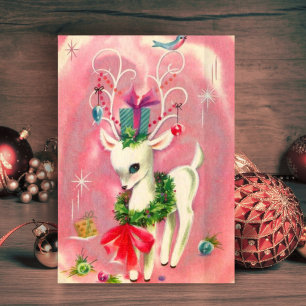 Weihnachtlicher weißer Rentier im Vintage-Stil Feiertagskarte
