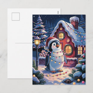 Weihnachtlicher Winter Süßer Pinguin in Santa Hut  Feiertagspostkarte