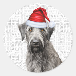 Weihnachtlicher  Wolfshund Hund Wuff Wortkunst Wei Runder Aufkleber
