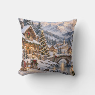 Weihnachtliches Alpendorf-Winterszene Kissen