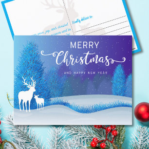 Weihnachtliches Blaues Rentier Nacht Feiertagspostkarte