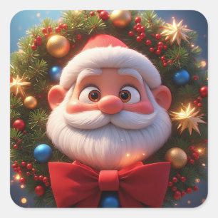 Weihnachtliches Cartoon Santa Claus Quadratischer Aufkleber