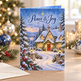 Weihnachtliches Cottage Frieden & Freude Karte