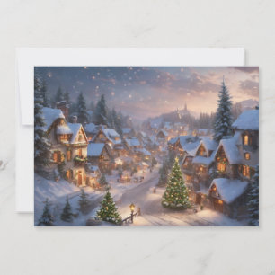 Weihnachtliches Dorf in einer schneereichen Nacht Feiertagskarte